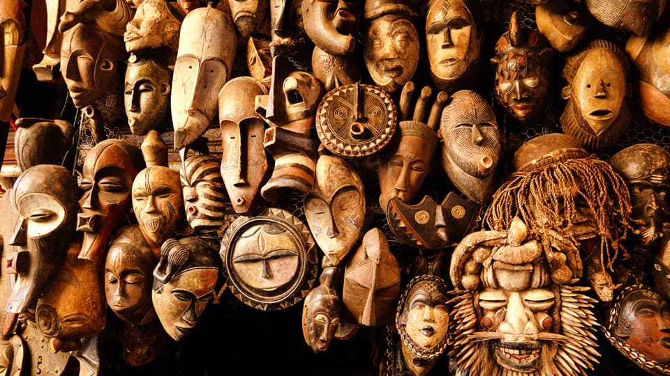 Tribal masks in the Marrakech souk