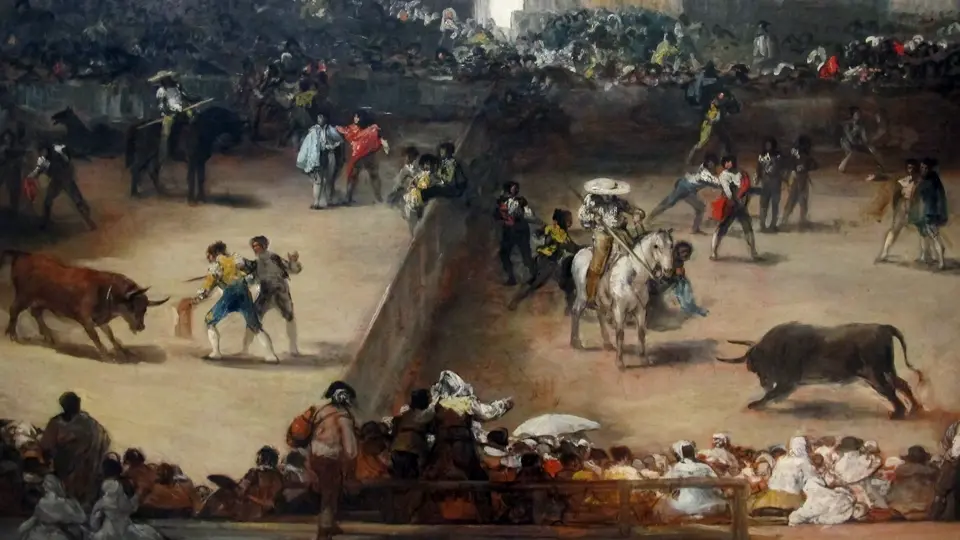 Bullfight in a plaza divided by Goya