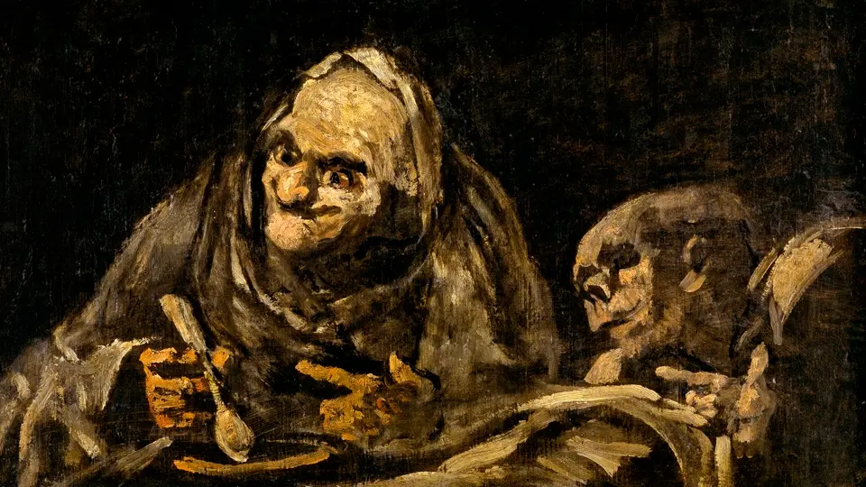 Two old men eating soup. Goya