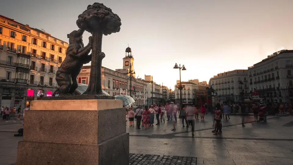 The iconic La Puerta del Sol square, the epicenter of the city of Madrid