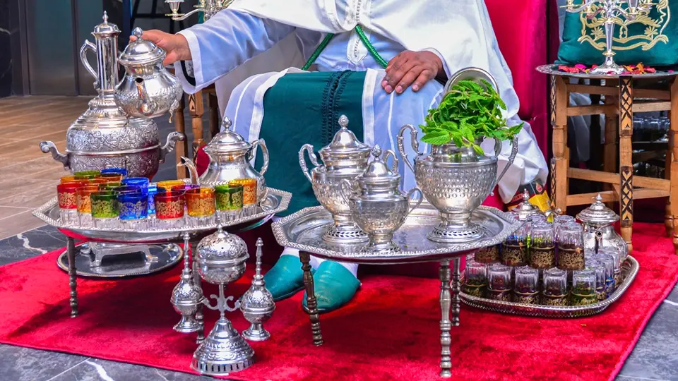 Preparing Moroccan mint tea