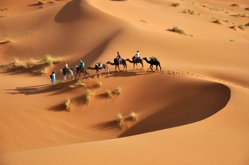 Through the Erg Chebbi dunes. Sahara desert Through the Erg Chebbi dunes. Sahara desert
